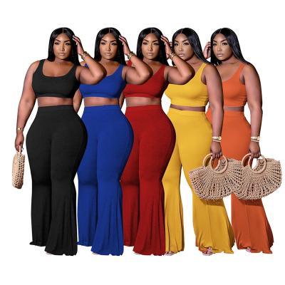 China Wholesale QUICK DRY 2 Piece Sets Solid Color Stylish 2 Piece Sets Women Cropped Tops And Long Pants Outfits for sale