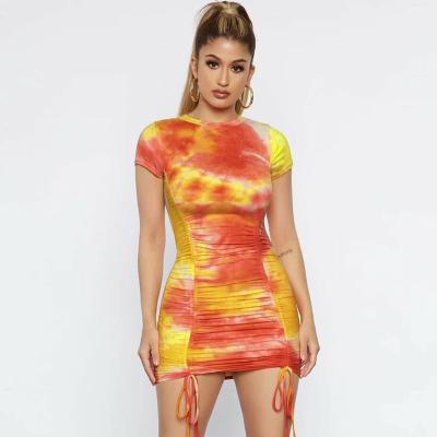 China Lowest Price Breathable High Quality Dress Ruched Tie Dye Ladies T Shirt Dresses for sale