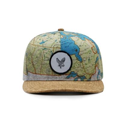 China JOINT Flat Logo Woven Patch Sports Hip Hop Hats Brim Sublimation Printing Front Covers Cork Brim Snapback Hat for sale