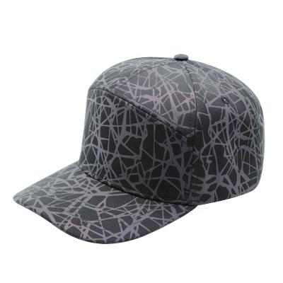 China COMMON Custom Design Curved Reflective Edge Metal Buckle 7 Panel Hats Caps for sale