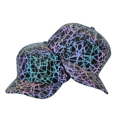 China Fashion JOINT Style Full Printing Floral 7 Panel Hat Rainbow Shinny Reflective Hat for sale