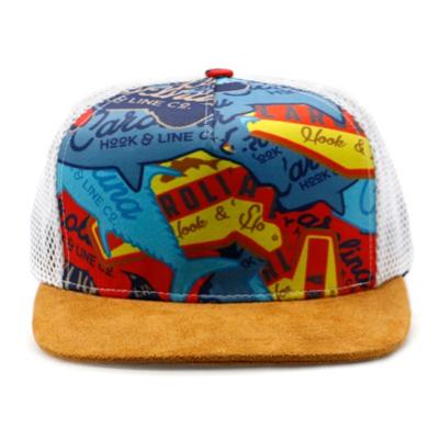 China COMMON Custom Design Sublimation Printing Soft Nylon Mesh Suede Side Brim Sports Caps 5 Panel Sports Hat Strap for sale