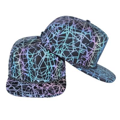 China Fashion JOINT Style Full Print 5 Panel Structured Baseball Caps Custom Design Reflective Hats for sale