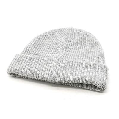 China Winter Knitted Beanie Caps Blank Gray Color Style Knitting Design Customized OEM COMMON Service Ribbed Beanie Hats for sale