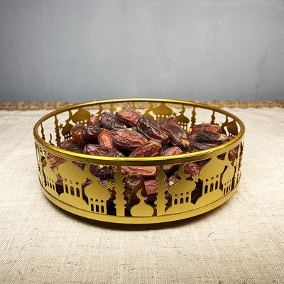 China New Traditional Muslim Eid Festival Products Eid Adha Dinner Plate Wrought Iron Round Tray Home Decoration for sale