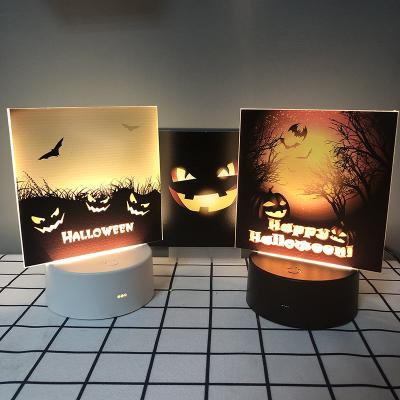 China Creative Plastic+acrylic Halloween Products Pumpkin Bat Pattern Night Light Stage Decoration Props Night Decoration for sale