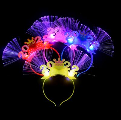 China Factory Bottled Beverage 2022 Happy New Years LED Flashing Lighting Fiber Optic Headband Headband Accessories For Fashion Party New Year Outfit for sale