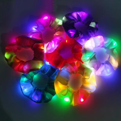 China Soft Soft Satin Hair Band Hair Scrunchies Elastic Cute Silky Ponytail Ties Ponytail Polyester Satin Fabric+LED Headwear Multiple 