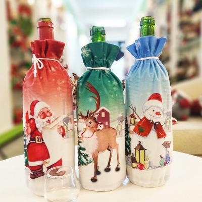 China Cotton+ Fabric Christmas Decoration Snowman Santa Wine Bottle Cover for sale