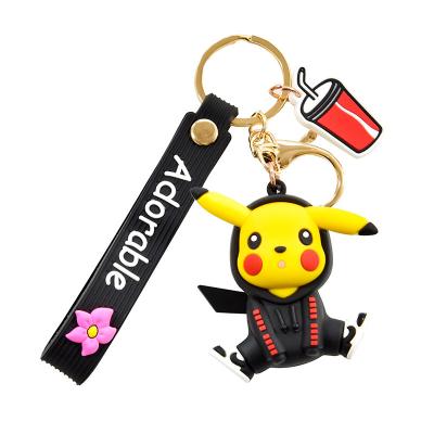 China Lovely Soft Rubber+alloy Pikachu Cartoon Keychain Lovers Rubber Doll Pendant Key Chain for sale