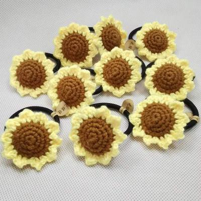 China Fashion Girls Handmade Children Woolen Yarn Sunflower Hair Cute Soft Knitting Elastic Ring for sale