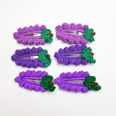 China 2021 New Style Beautiful Smart Grape Casual Handmade Clips Knitting BB Hair Girls Wool Crochet Clips For Kids for sale