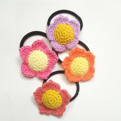 China Wholesale Fashion Flower Girl Handmade Crochet Knitting Elastic Soft Hair Accessories Cute Hair Ring Tops for sale