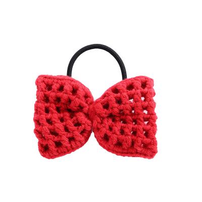 China Fashion Girls Handmade Children Wool Yarn Cute Soft Knitting Bowknot Hair Elastic Ring for sale