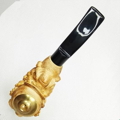 China Customized Handcrafted Engraved Wood Plastic Brass Pipe Unique Design Smoking Smoking Pipe for sale