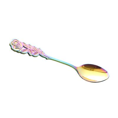 China Sustainable Wholesale Western Stainless Steel Tableware Rose Handle Small Coffee Dessert Spoon for sale