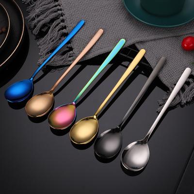 China 304 Stainless Steel Stainless Steel Coffee Dessert Handle Korean Sustainable Household Dinner Titanium Dishware Spoon for sale