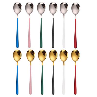 China 304 Stainless Steel Thickened Round Head Ice Cream Dessert Viable Golden Korean Dinner Spoon for sale