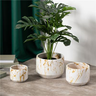 China Large New Design Flower Pot Garden Decor Ceramic White Marble Flower Pot Minimalist Outdoor Planter Decoration for sale