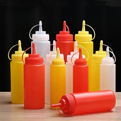 China Food 250ml 360ml 450ml 650ml 800ml Plastic Food PE Squeeze Bottle Ketchup Mustard Salad Squeeze Jam Bottle for sale