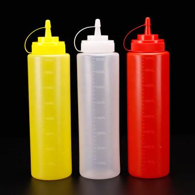 China Food Grade Colorful PE Salad Squeeze Bottle Ketchup Condiment Dispenser Plastic Jam Squeeze Bottle for sale