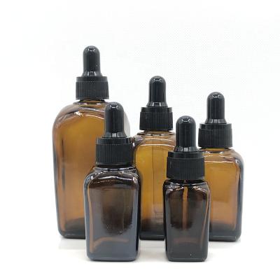 China 2021 Hot Sales Customized 50ml Square Amber Glass Dropper Bottle Cosmetic 100ml for sale