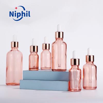 China Factory Wholesale Personal Care Mini Rose Gold Frosted Glass Bottle 60ml Clear Dropper Pipette for sale