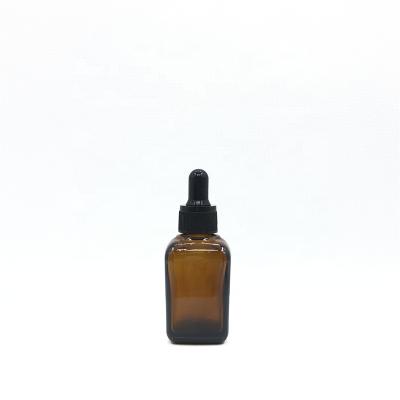 China Cosmetic Wholesale Square Shaped Amber Glass Dropper Bottle Essential Oil Glass Bottle for sale