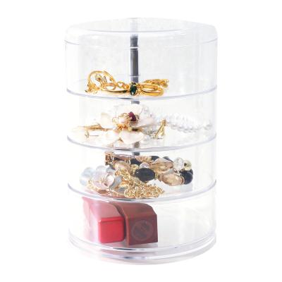 China Rotatable Clear Acrylic 4 Layer Sustainable Jewelry Box Organizer Jewelry Storage Box Cosmetic Holder Necklace Acrylic Beauty Container for sale