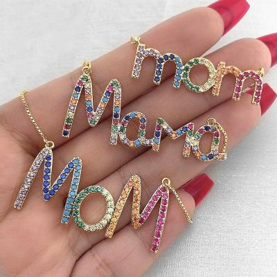 China Perfect FASHIONABLE Rainbow MOM MOM Letter Name Pendant Chain Necklaces Mother's Day Gift Copper Cubic Zirconia Necklace Earring For Women for sale