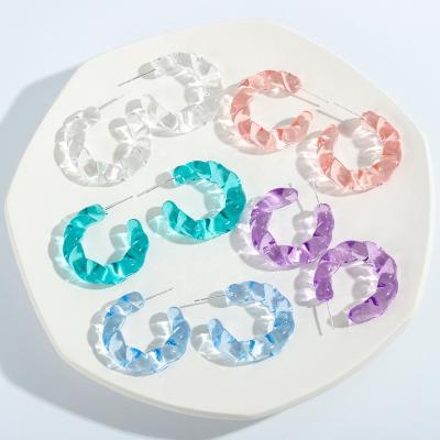 China Fashion TRENDY Korean Custom Jewelry 2021 Women Wholesale Vintage Colorful Clear Acrylic Resin Stud Earrings C Shaped Circles for sale