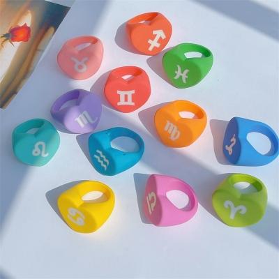 China New designer FASHION Jewelry 12 Constellations Chunky Resin Heart Simple Colorful Acrylic Finger Ring For Women Zodiac for sale