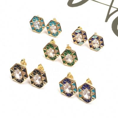 China FASHIONABLE Hot Selling Colorful Zircon Earring Colorful Geometric Drip Studs Gold Plated Simple Jewelry Punk Enamel Oil Stud Earrings for sale