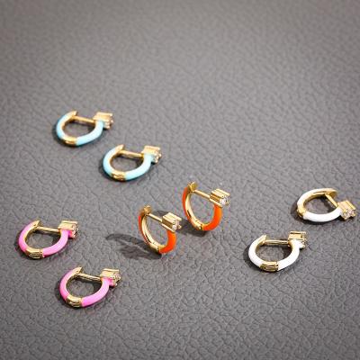 China New Fashion Trendy Neon Colorful Enamel Mini Small Huggie Hoop Earrings For Women Charm CZ Zircon Earring Cartilage Piercing Jewelry for sale