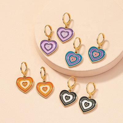 China Vintage Y2k Jewelry Enamel Colorful Heart Flower Charm Multilayer Beauty Drop Huggie Earring For Women Jewelry Street for sale