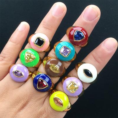 China Y2K Vintage Jewelry Chunky Dripping Oil Square Geometric Index Finger Rings Creative Simple Eye Zircon Open Enamel Ring for sale