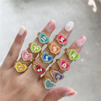 China Vintage FASHIONABLE Unique Enamel Zodiac Double Layer Colorful Constellations 12 Adjustable Open Finger Ring Drip Oil Heart Jewelry for sale