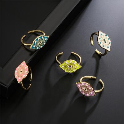 China TRENDY Creative Fashion Trending Jewelry Sweet Cute Eye Oil Enamel Drip Rings For Women 18K Gold Plated Open Adjustable Finger Ring for sale