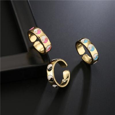 China FASHIONABLE 18K Gold Plated Brass Ring Sweet Fashion Y2K Oil Drip Open Jewelry YinYang Colorful Enamel Adjustable Index Finger Rings for sale