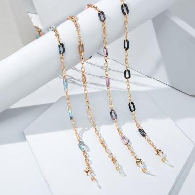 China Wholesale Trend Fashion Fashion Jewelry Gold Plated Sunglasses Chains For Women Colorful Acrylic Splice Masking Strap Necklace Chain Holder for sale