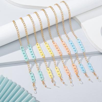 China Trend Fashion Jewelry Necklace Candy Color Acrylic Metal Face Chains Holder Lanyard Lanyard Monocle Chain Rope Masking Strap for sale