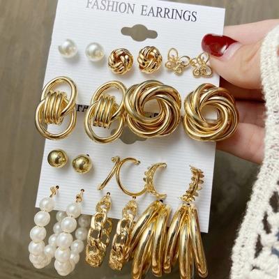 China TRENDY metal earring set for women punk pearl dangle earrings jewelry gold vintage silver alloy snake drop earrings 2021 trend set hear for sale