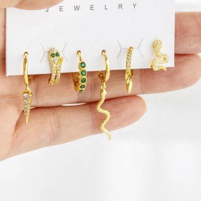 China FASHIONABLE Punk Animal 6 Pcs Shape Geometric Snake Shaped Dangle Huggies Circle Stud Earring Set For Women Jewelry Set Wholesale for sale