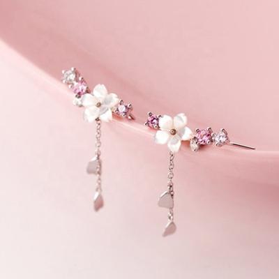 China Hot Sale 925 Sterling Silver Flower Earring Women Jewelry Piercing Gift Cherry Sakura Drop Earrings For Lady TRENDY for sale