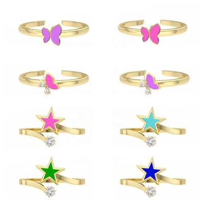 China TRENDY Gold Enamel Adjustable Rings For Women Butterfly Stars Anillos Jewelry 925 Sterling Silver Wedding Rings Finger Ring Bague for sale