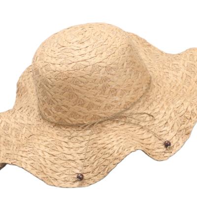 China Wholesale Women's Custom Logo Summer Eco-Friendly Cheap Wide Support Paper Beach Hat Lace Sun Brim Straw Hat for sale