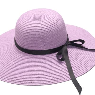 China 2021 Sun Women's Sombrero Feminino Bone Straw Flat Top Panama Hat Spring Casual Sun Hats Ribbon Bow Eco-Friendly Beach Hat for sale