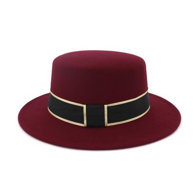 China Ladies Autumn Winter Wool Felt Black Women's Fashion Trend Dobby Fedora Wide Brim Hat Unisex Boater For Shop Fedora Hats for sale