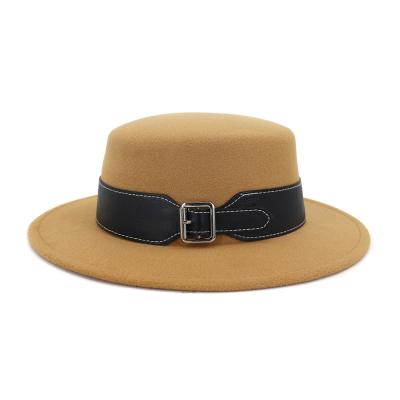 China Plush leather belt with metal buckle woolen women felt Fedora European and American jazz black wool hat autumn and winter fashion the new for sale