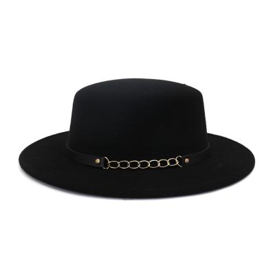 China New Quality Plush Fashion Wide Brim Fedora Hat Women Wool Felt Hats With Metal Decor Panama Felt Hats Hat Chain Sombrero for sale